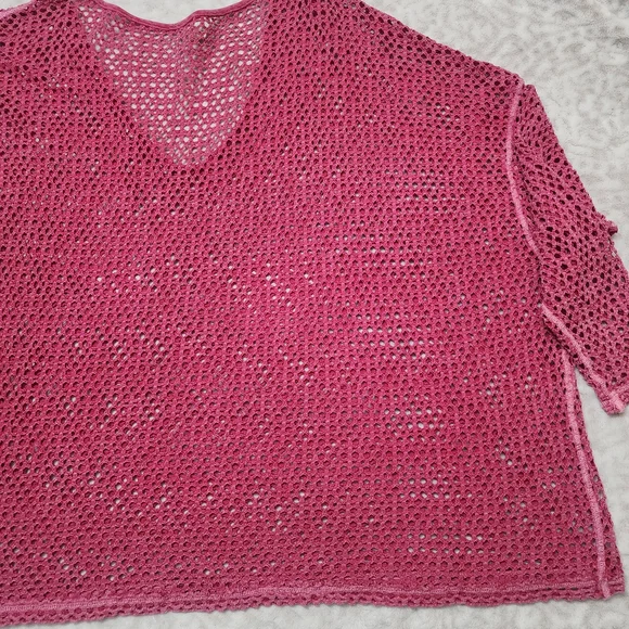 We the Free/Free People Napa Tee/Cover-Up Open Knit Crochet Oversized Sz L Pink - Picture 8 of 14